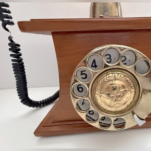 Vintage Rotary Dial Telephone with Wood and Brass - Picture 7 of 11